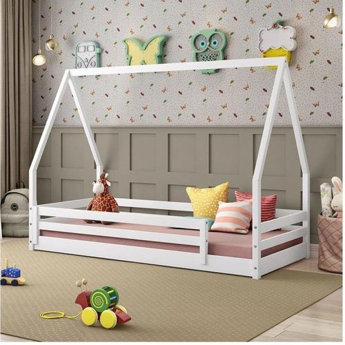 Cama Montessoriana Prime c/ Telhado VI e Grade de Proteção Branco - Casatema