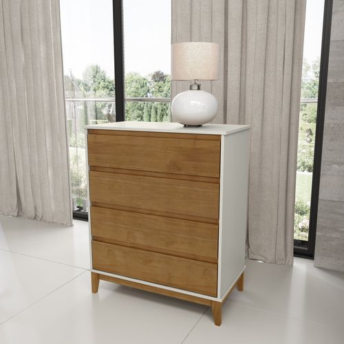 Cômoda Prata com 4 Gavetas - Off White/Freijó