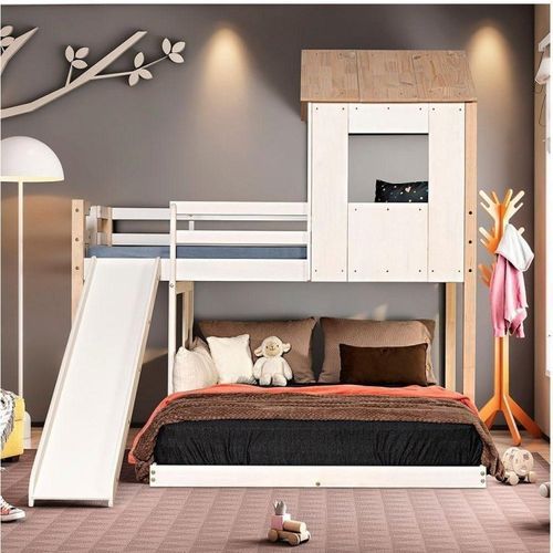 Beliche Casal Montessoriano Family com Escorregador Casatema Branco/Marrom Natural/Branco