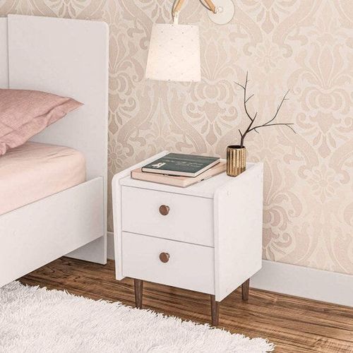 Mesa de Cabeceira Luisiana com 2 Gavetas - Branco