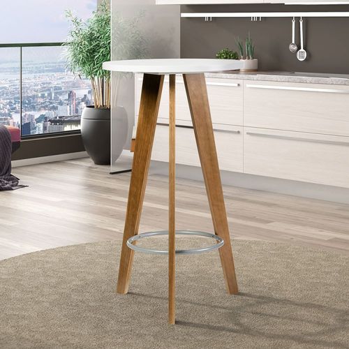 Mesa Bistrô com Pés em Madeira Eucalipto - Castanho/Branco