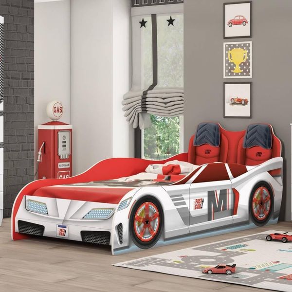 Cama Infantil 207 x 93 x 82cm Fast Car Branco