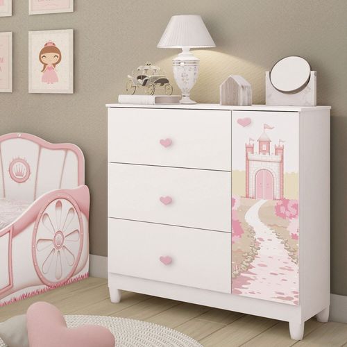 Cômoda Infantil Sophia 1 Porta 4 Gavetas Branco