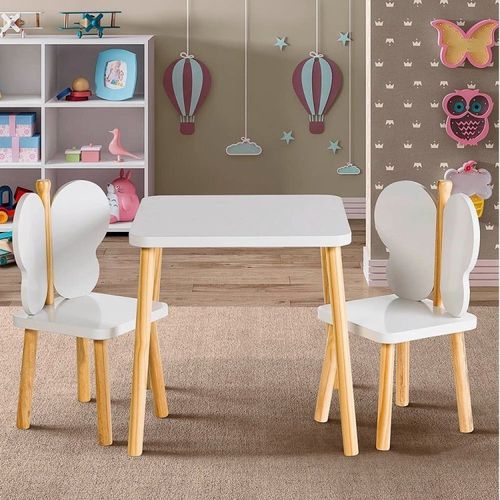 Conjunto Infantil Mesa com 2 Cadeiras Hora de Brincar Branco/Pinus