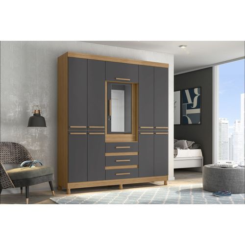 Guarda Roupa de Casal Fusion 10 Portas 3 Gavetas - Natural/Titanium