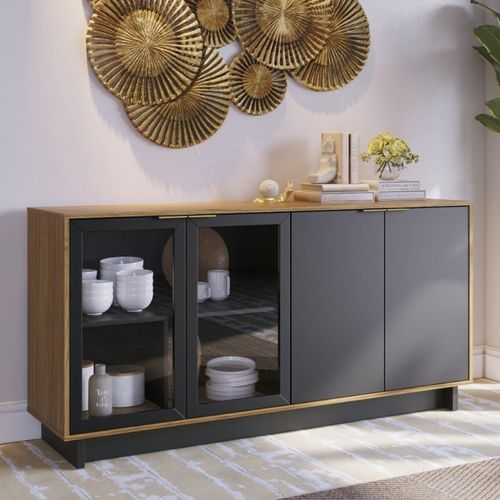 Buffet Vitória com 2 Portas de Vidro - Castanho/Preto