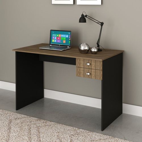 Mesa de Escritório com 2 Gavetas - Nogal/Preto