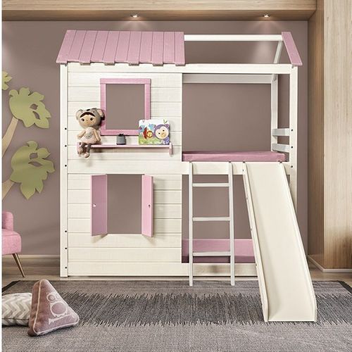 Beliche Montessoriano Club House Premium com Escorregador Branco/Rosa - Casatema