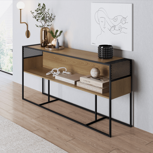 Aparador Industrial York com 1 Nicho - Carvalho/Preto