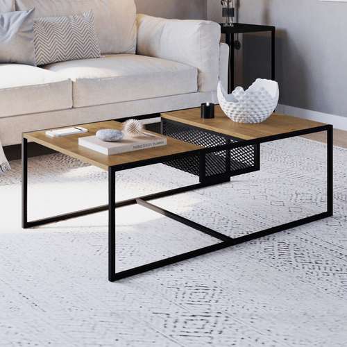 Mesa de Centro Industrial York 100 cm - Carvalho/Preto