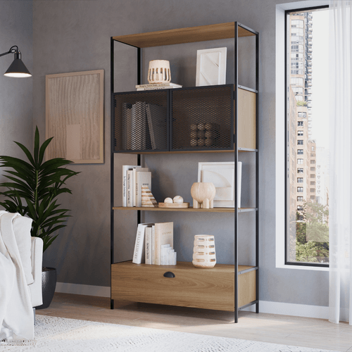 Estante Industrial York com 2 Portas - Carvalho/Preto