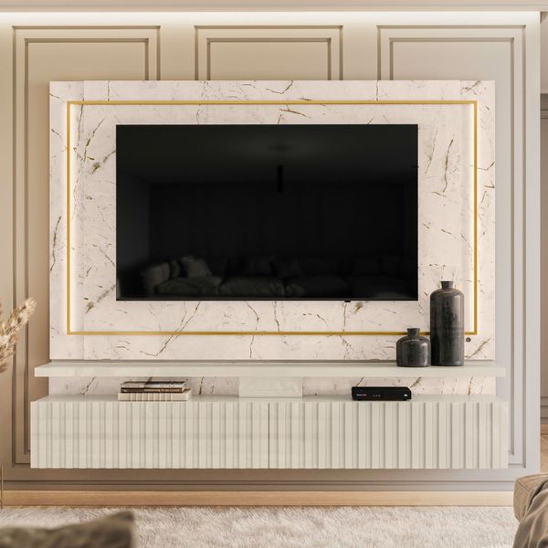Rack com Painel Gaia para TV de até 75" - Branco/Off White