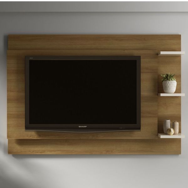 Painel Ammo para TV de até 65" com 3 Prateleiras - Natural/Off White
