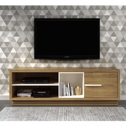 Rack para TV até 65 Polegadas 180cm Nicho 2 Prateleiras 1 Porta Bege Natural Natural