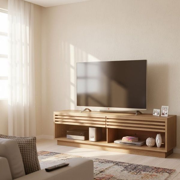 Rack para TV até 65 Polegadas 200cm Sala de Estar Moderno Metros - Tvs , com 2 Gavetas Bege Natural Natural