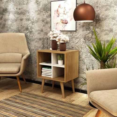 Mesa de Apoio Ammo com 4 Nichos - Natural/Off White