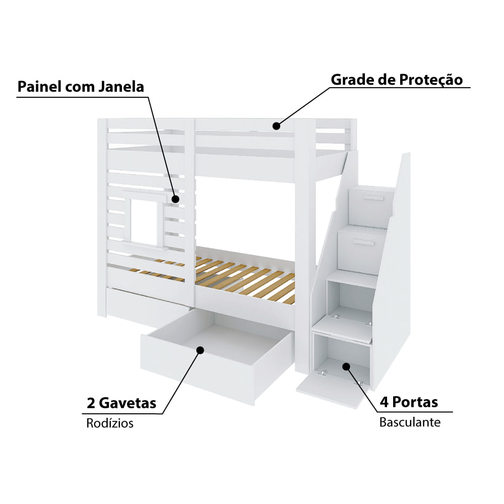 Beliche Infantil/Juvenil Star Plus com 2 Gavetas Branco/Montana - Casatema  - CasaTema