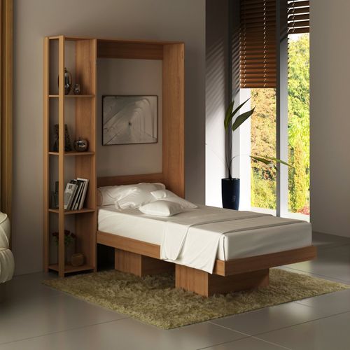 Cama de Solteiro Articulada com 6 Nichos - Amêndoa