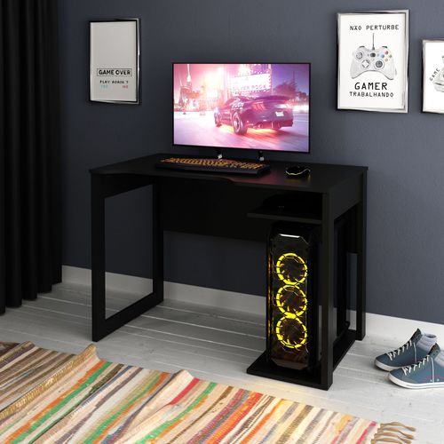 Mesa Gamer com e Porta Cpu ME4161 1 Prateleira 105cm Preto Preto