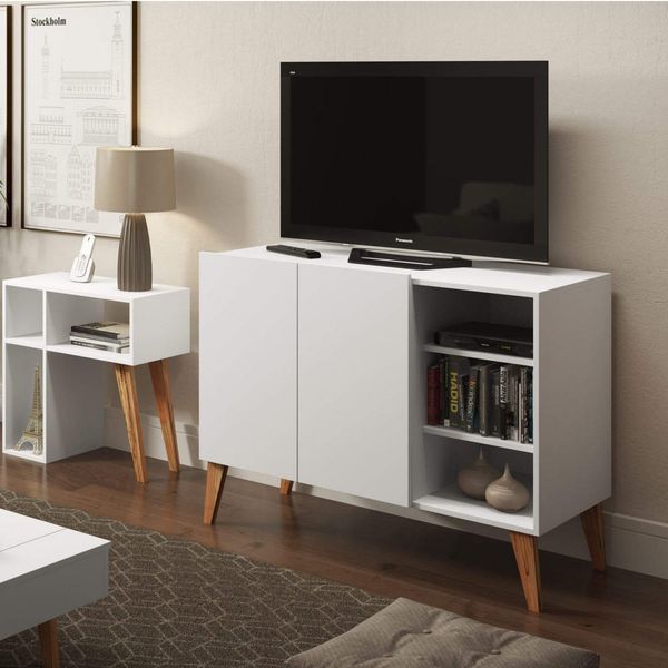 Rack para TV até 45 Polegadas 2 Portas com Nichos Branco