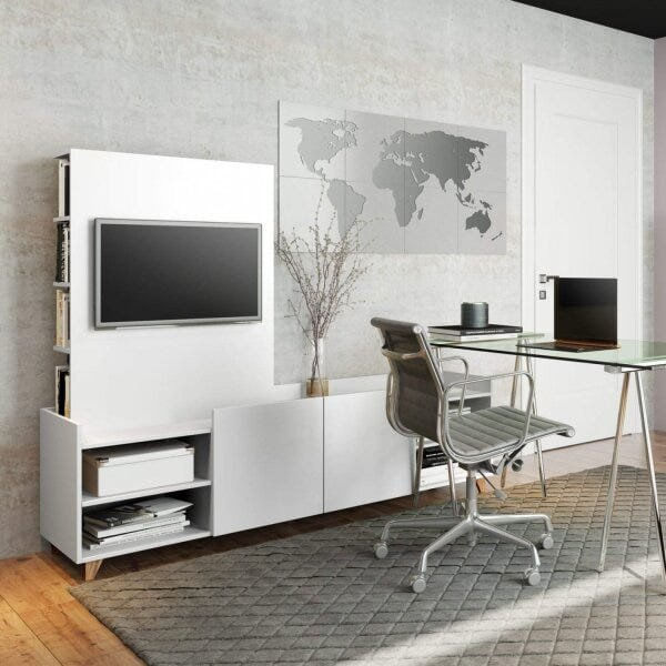 Rack com Painel de para TV até 46 Polegadas 133cmx180cm e Estante Branco TX/Branco TX