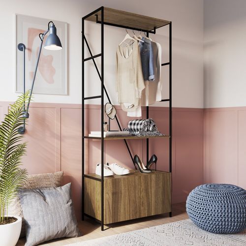 Estante Closet Industrial com 2 Portas e 1 Prateleira - Preto/Castanho