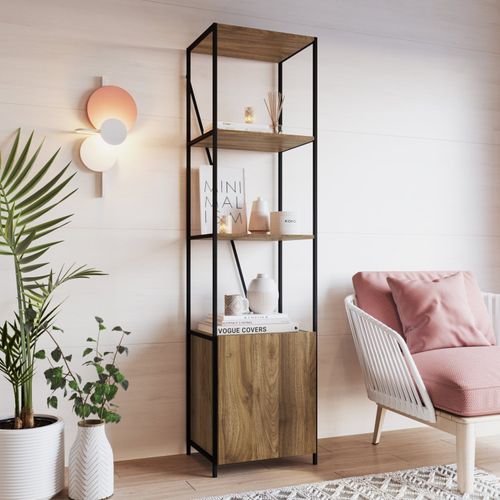 Estante Industrial com 1 Porta - Preto/Castanho