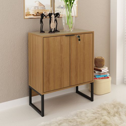 Balcão para Escritório Industrial com 2 Portas - Amêndoa/Preto