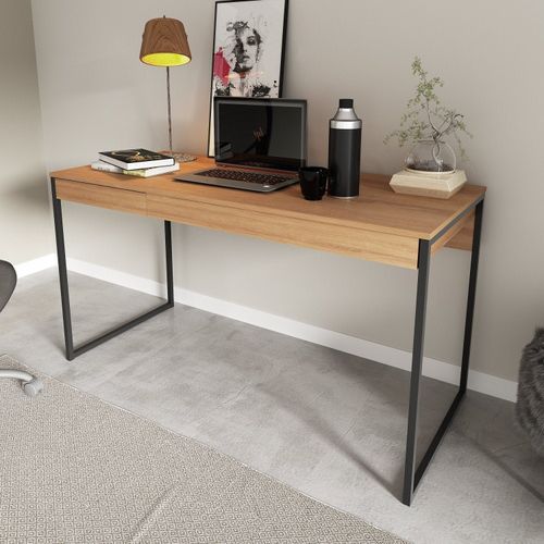 Mesa para Escritório Industrial com 1 Gaveta - Amêndoa/Preto