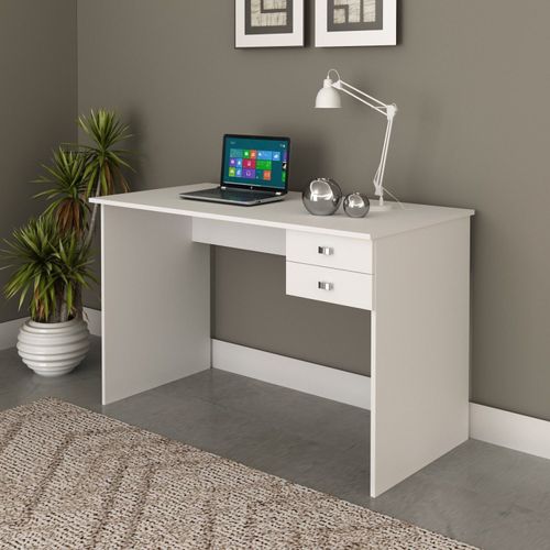 Mesa de Escritório com 2 Gavetas - Branco