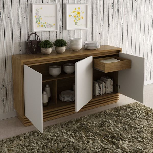 Balcão Buffet 3 Portas 1 Gaveta BB2610 Tecnomobili Natural