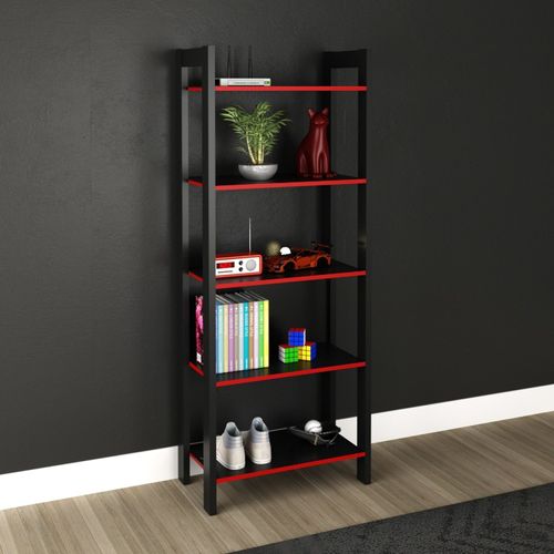 Estante Gamer com 5 Prateleiras - Preto/Vermelho
