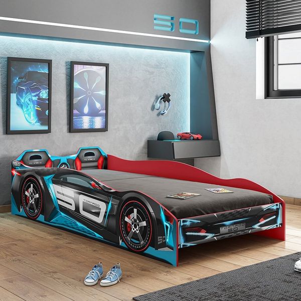 Cama Infantil Carro Tornado Fun Vermelho/Azul/Preto