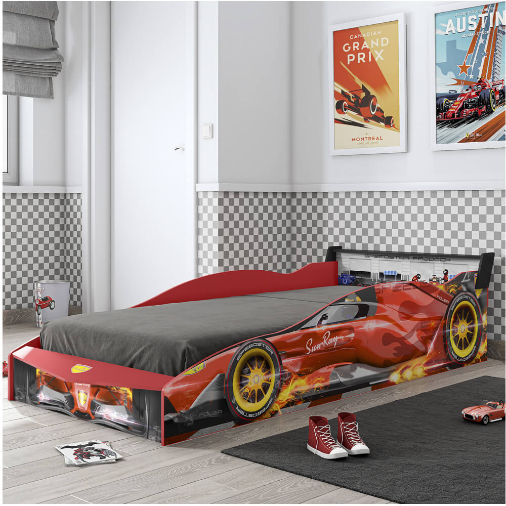 Cama Infantil Solteiro Carro Formula 1 Vermelho para Colchão 88cm