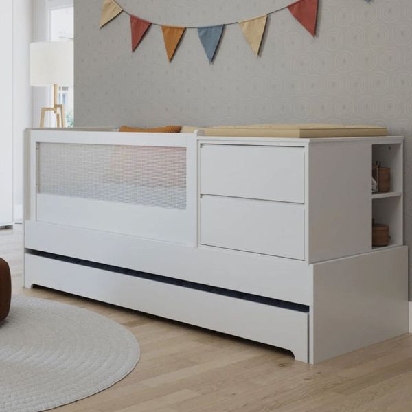 Berço Cama Multifuncional 7 em 1 Sol e Mar - Branco