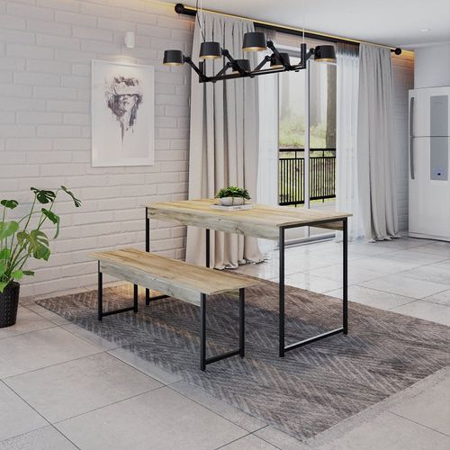 Conjunto Mesa de Jantar com 1 Banco Estilo Industrial Active Yescasa Marrom/Carvalho Carvalho