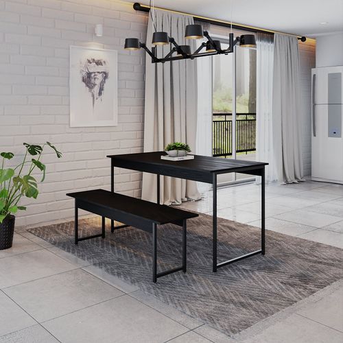Conjunto Mesa de Jantar Industrial com 1 Banco - Preto