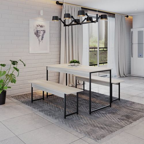 Conjunto Mesa de Jantar com 2 Bancos Estilo Industrial Active Yescasa Branco/Snow Snow