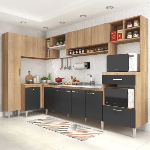 Cozinha Compacta Inova I com 11 Portas - Carvalho/Grafite