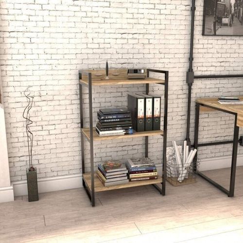 Estante Industrial Kuadra com 2 Nichos 60 cm - Carvalho/Preto