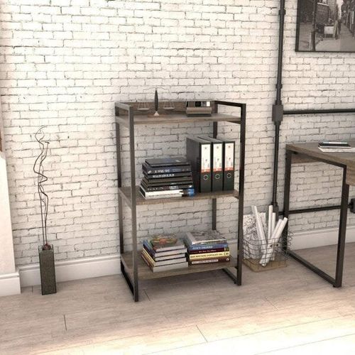 Estante Industrial Kuadra com 2 Nichos 60 cm - Carvalho Dark/Preto