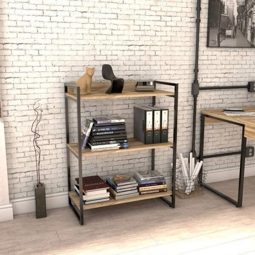 Estante Industrial Kuadra com 2 Nichos 80 cm - Carvalho/Preto