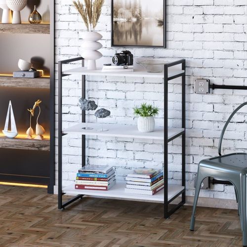 Estante Industrial Kuadra com 2 Nichos 80 cm - Branco/Preto