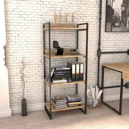 Estante Industrial Kuadra com 3 Nichos 60 cm - Carvalho/Preto