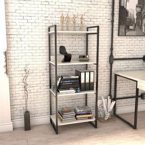 Estante Industrial Kuadra com 3 Nichos 60 cm - Preto/Snow