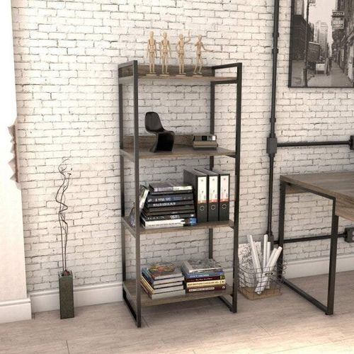 Estante Industrial Kuadra com 3 Nichos 60 cm - Carvalho Dark/Preto