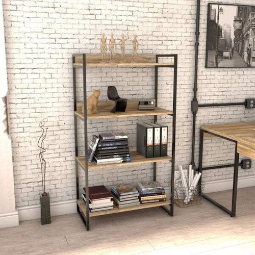 Estante Industrial Kuadra com 3 Nichos 80 cm - Carvalho/Preto
