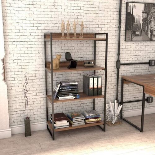 Estante Industrial Kuadra com 3 Nichos 80 cm - Nogal/Preto