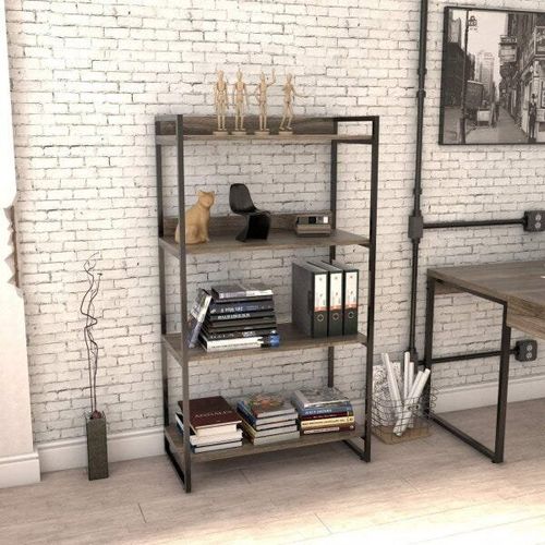 Estante Industrial Kuadra com 3 Nichos 80 cm - Carvalho Dark/Preto