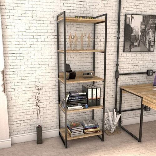 Estante Industrial Kuadra com 4 Nichos 60 cm - Carvalho/Preto